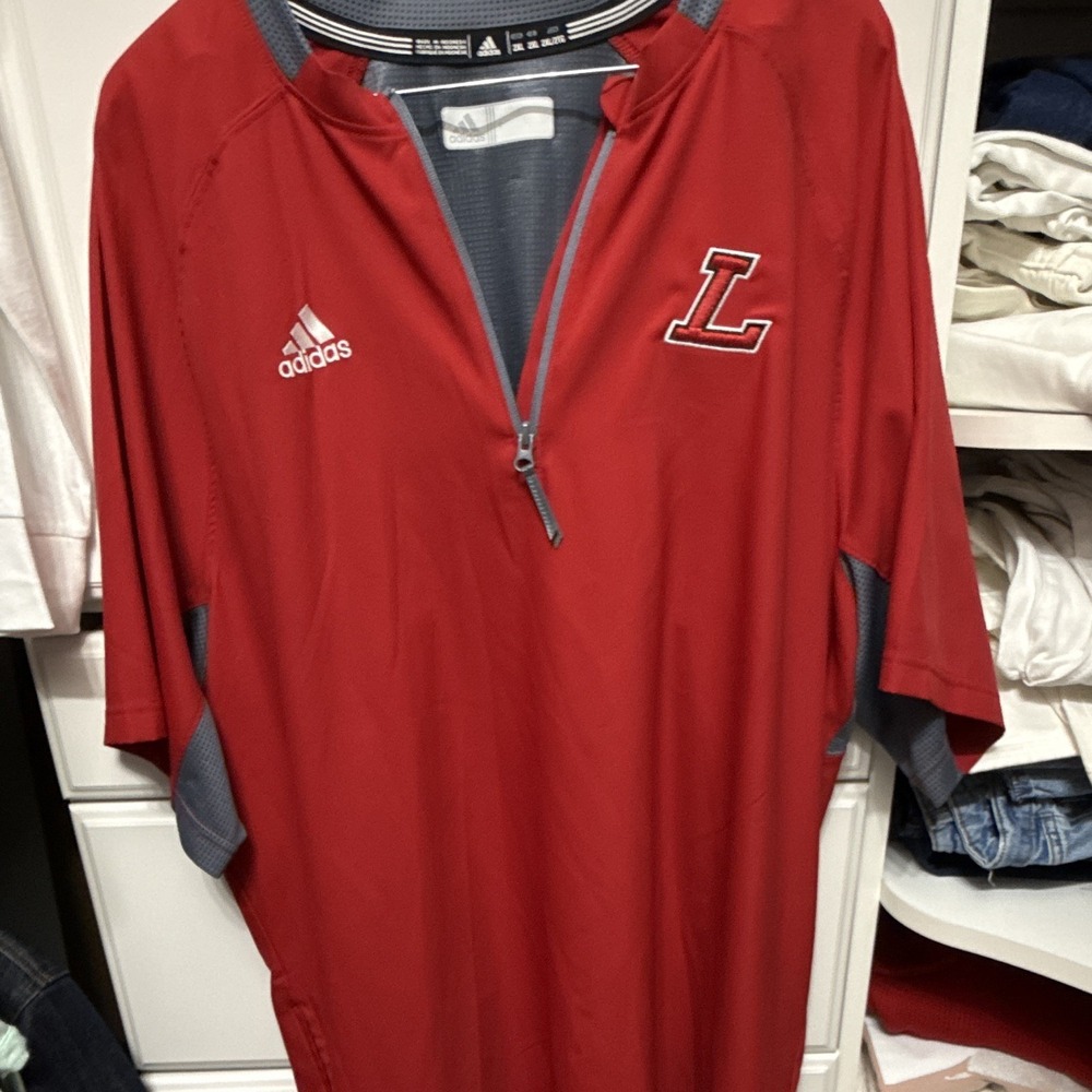 adidas Men's 2XL Red/Gray 1/4 Zip Mock Neck Short Sleeve Athletic Shirt LEWIS